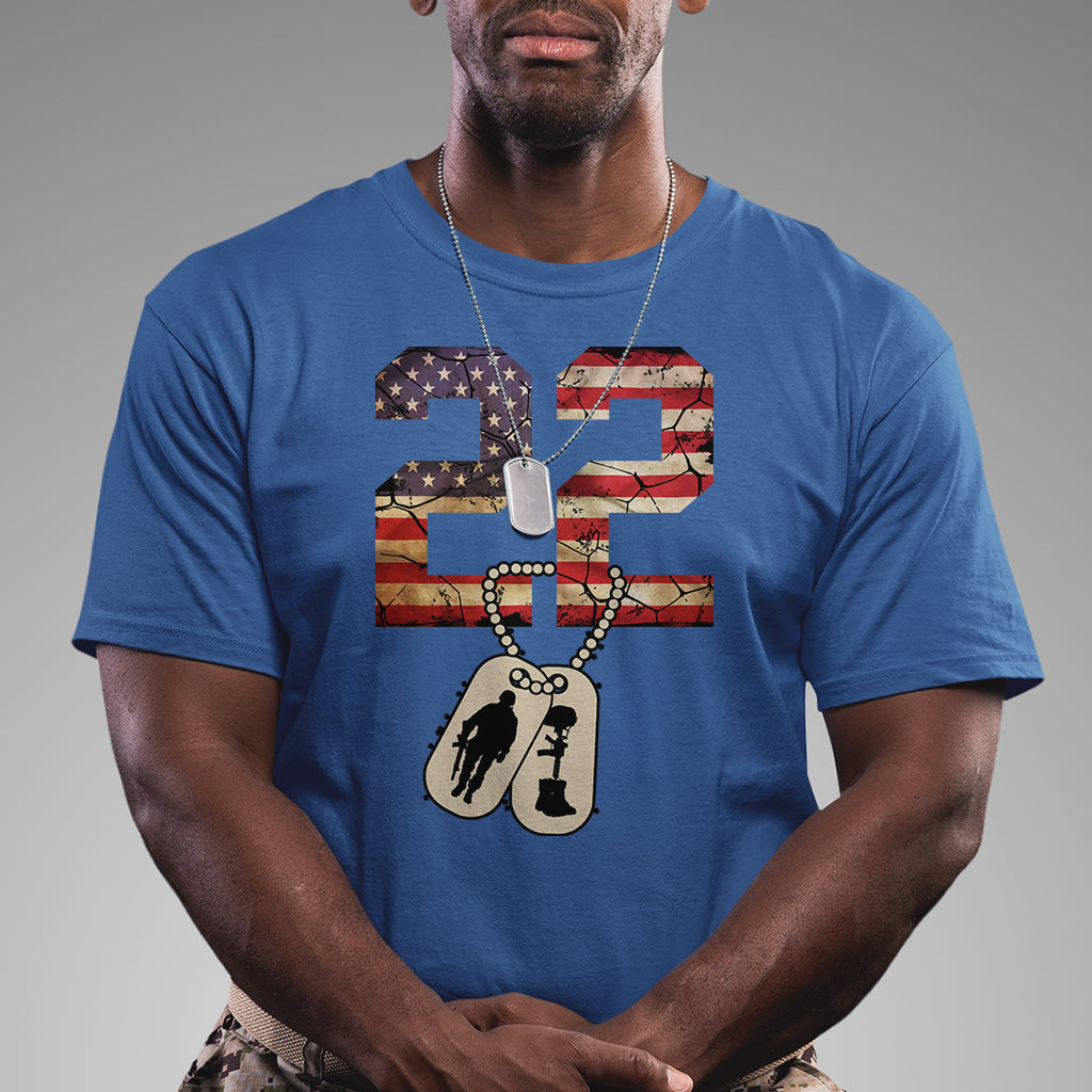 Veteran PTSD T Shirt 22 Every Day American Flag Dog Tags Suicide Awareness - Wonder Print Shop