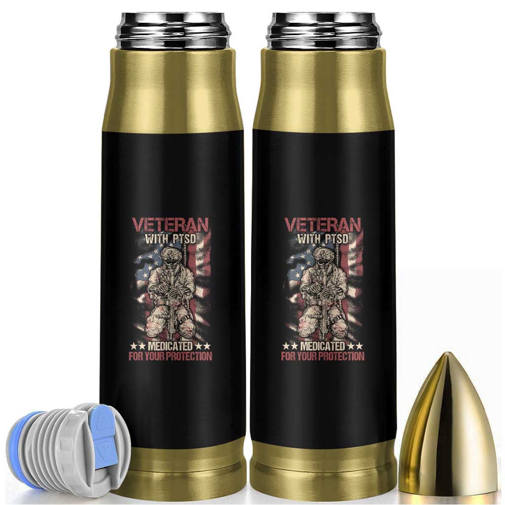 Veteran PTSD Bullet Tumbler Medicated For Your Protection American Flag Skeleton Soldier