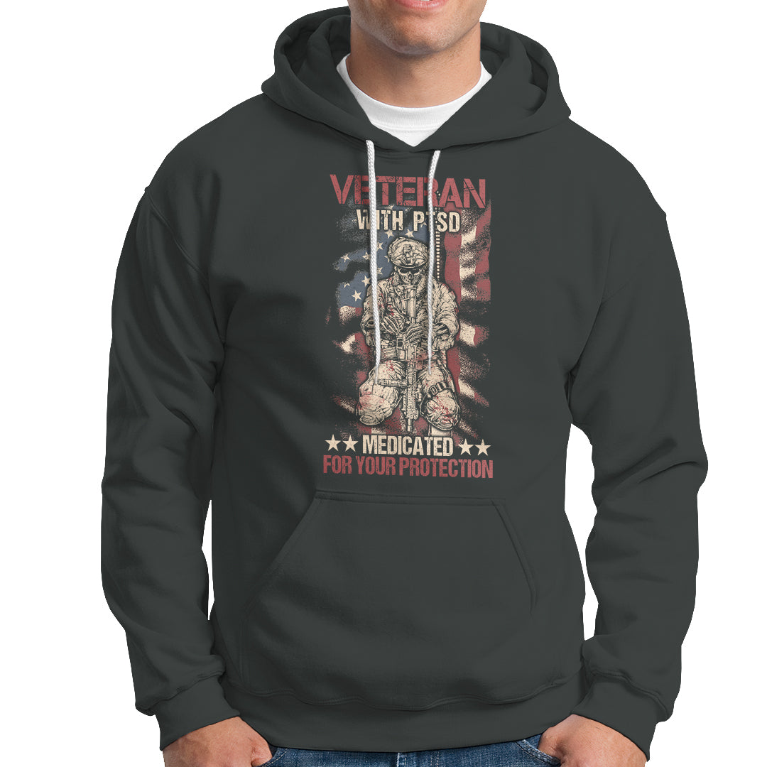 Veteran PTSD Hoodie Medicated For Your Protection American Flag Skeleton Soldier - Wonder Print Shop
