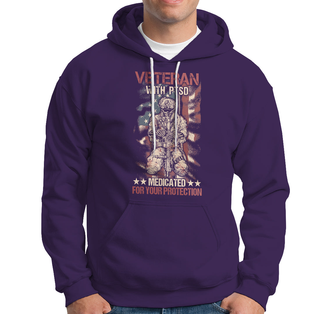 Veteran PTSD Hoodie Medicated For Your Protection American Flag Skeleton Soldier - Wonder Print Shop