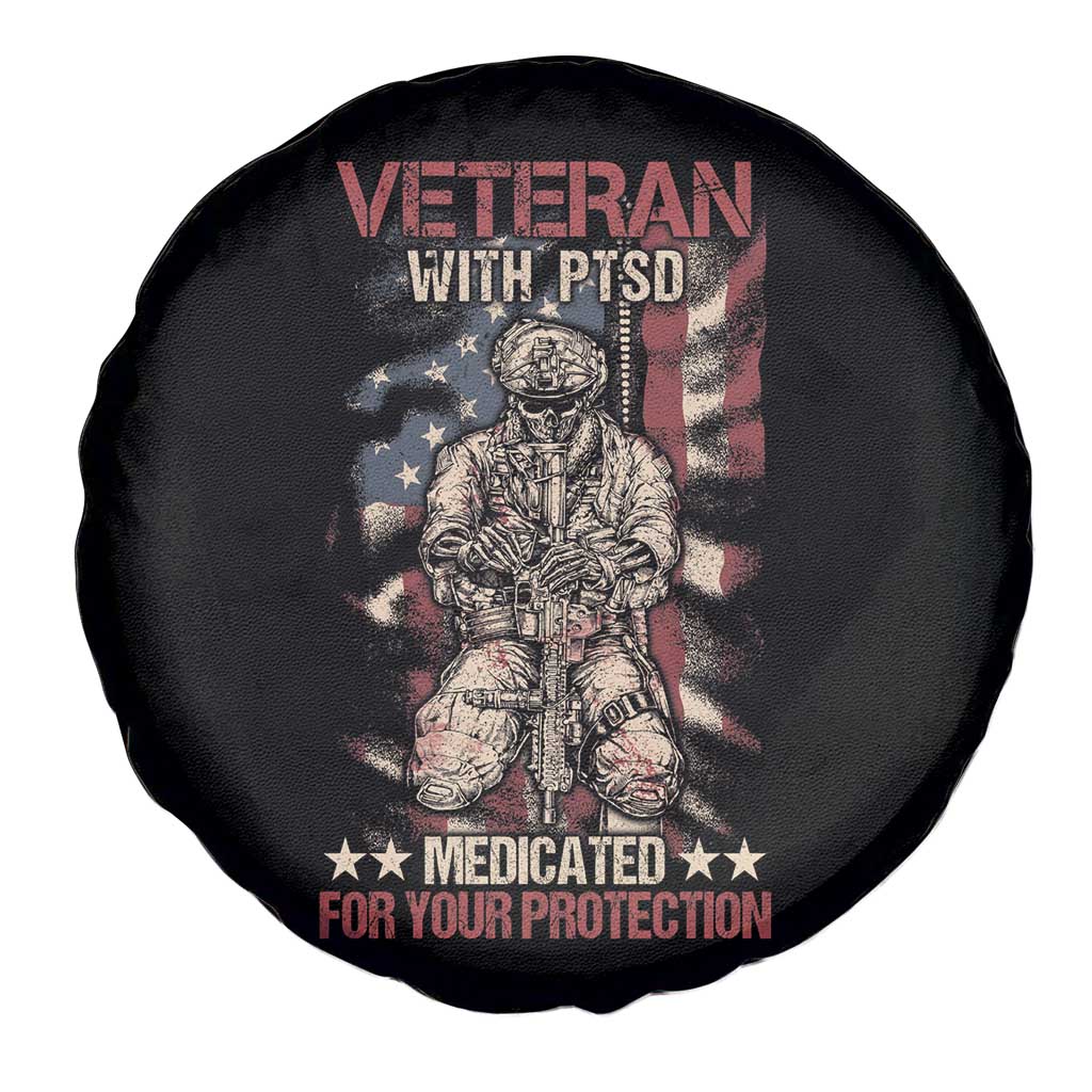Veteran PTSD Spare Tire Cover Medicated For Your Protection American Flag Skeleton Soldier