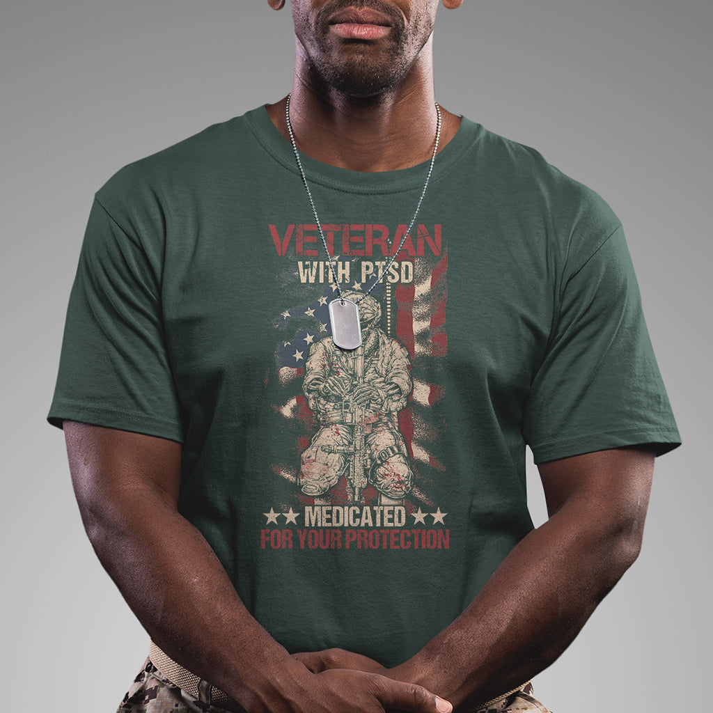 Veteran PTSD T Shirt Medicated For Your Protection American Flag Skeleton Soldier - Wonder Print Shop