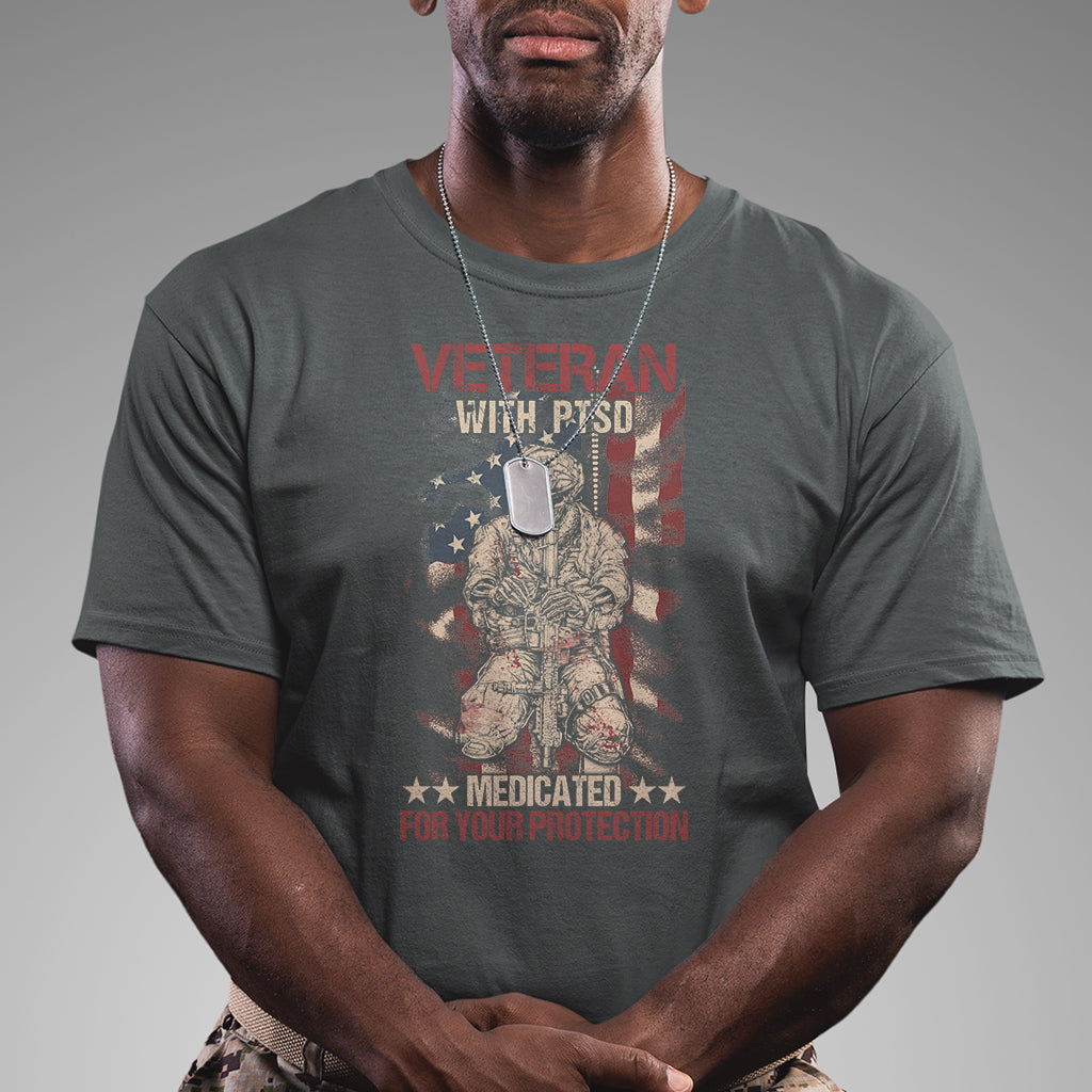 Veteran PTSD T Shirt Medicated For Your Protection American Flag Skeleton Soldier - Wonder Print Shop