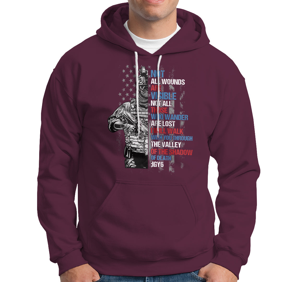 Veteran PTSD Hoodie Not All Wounds Are Visible Not All Those Who Wander Are Lost American Flag Soldier - Wonder Print Shop