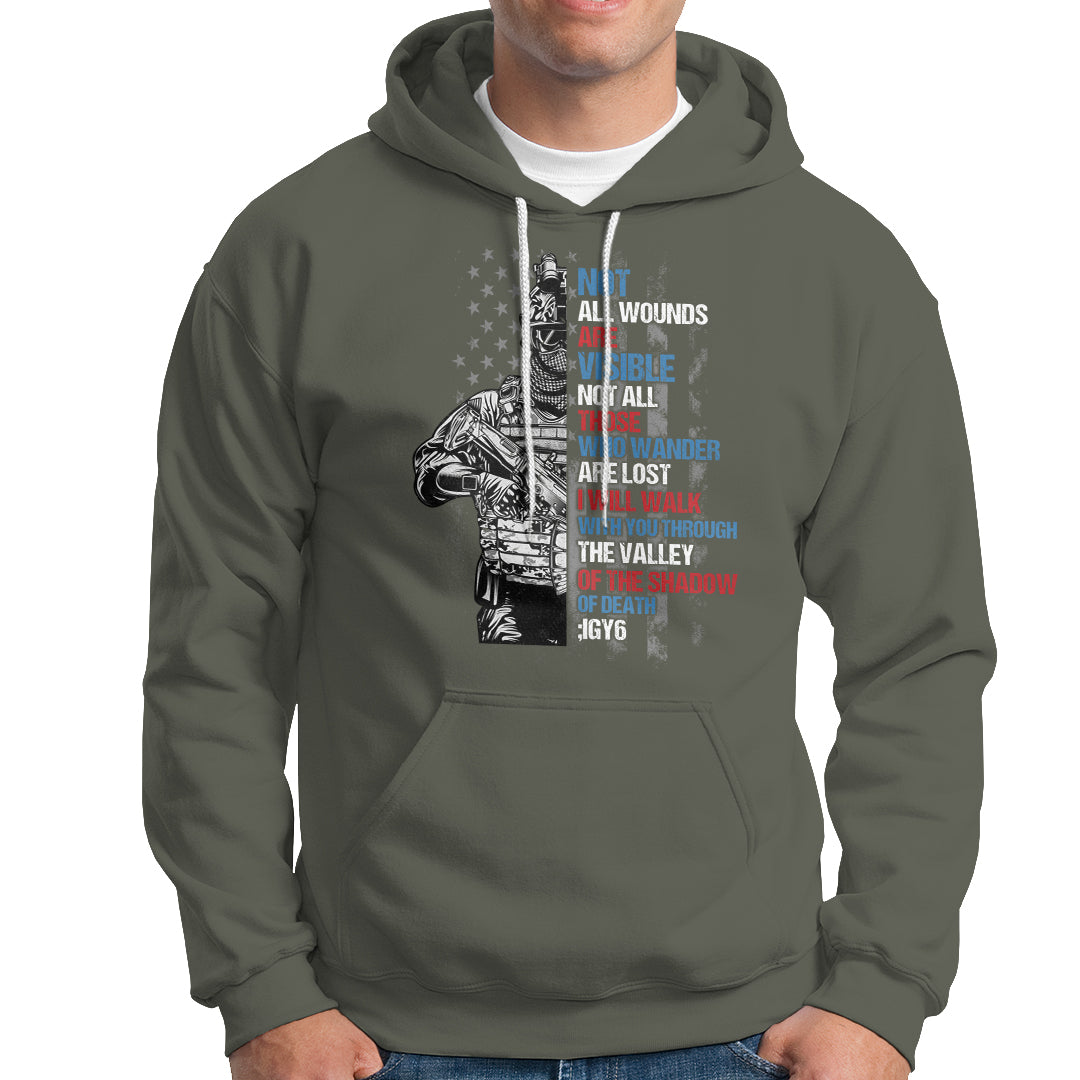 Veteran PTSD Hoodie Not All Wounds Are Visible Not All Those Who Wander Are Lost American Flag Soldier - Wonder Print Shop