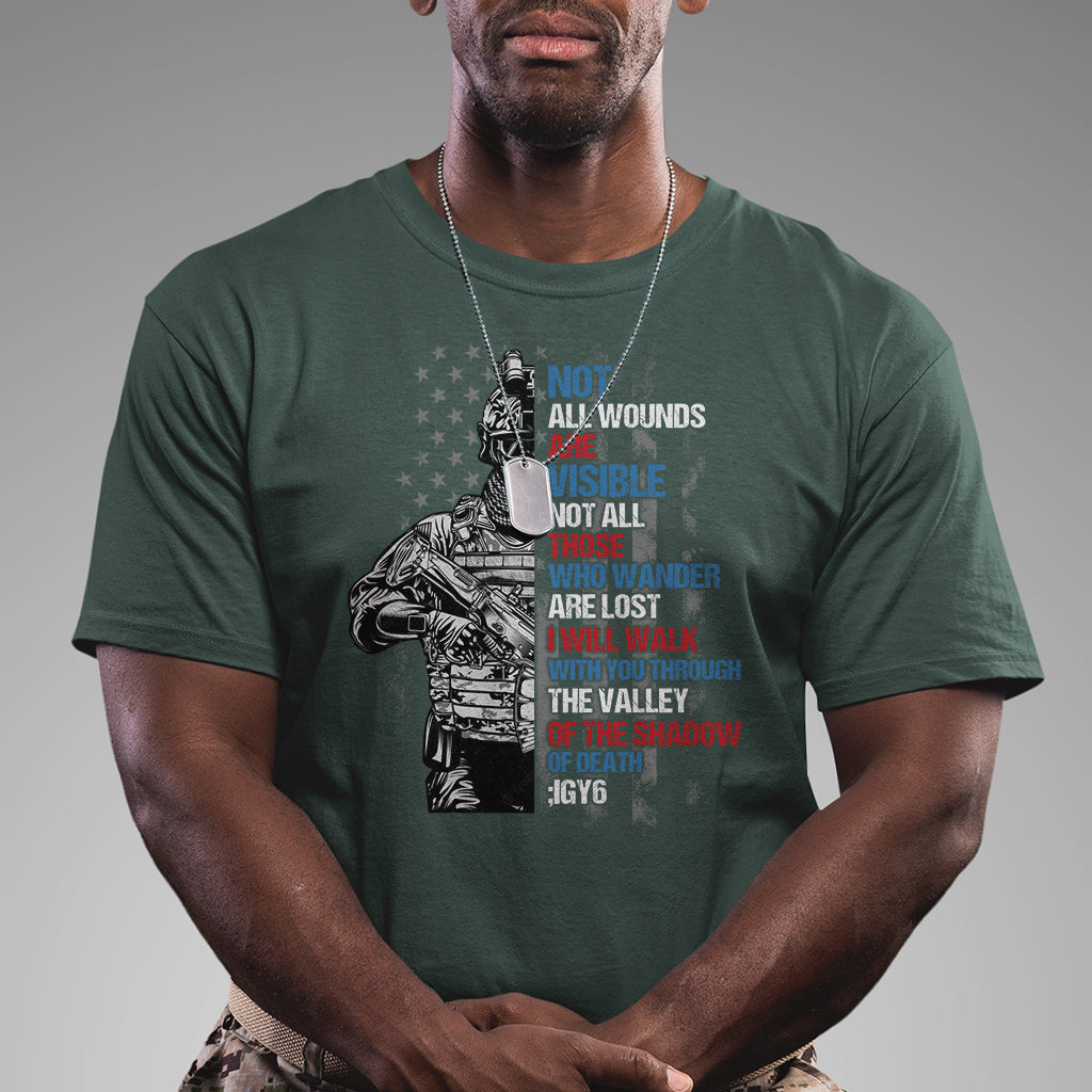 Veteran PTSD T Shirt Not All Wounds Are Visible Not All Those Who Wander Are Lost American Flag Soldier - Wonder Print Shop