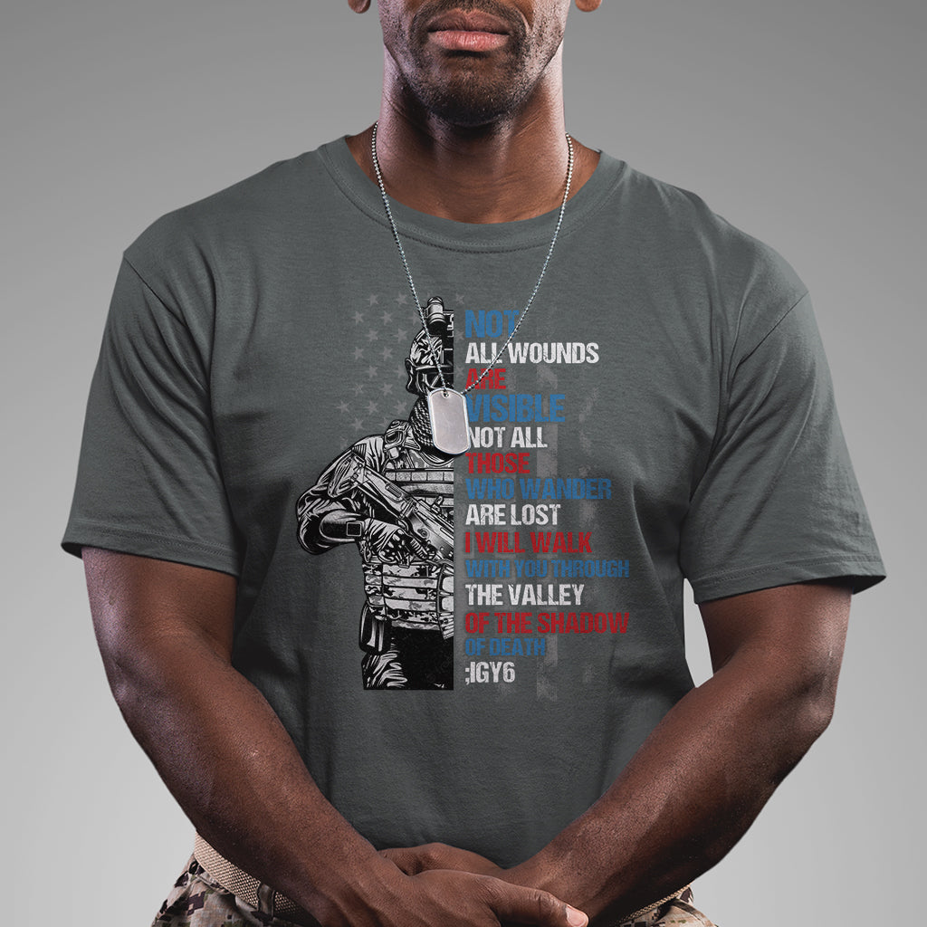 Veteran PTSD T Shirt Not All Wounds Are Visible Not All Those Who Wander Are Lost American Flag Soldier - Wonder Print Shop