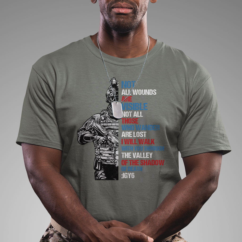 Veteran PTSD T Shirt Not All Wounds Are Visible Not All Those Who Wander Are Lost American Flag Soldier - Wonder Print Shop
