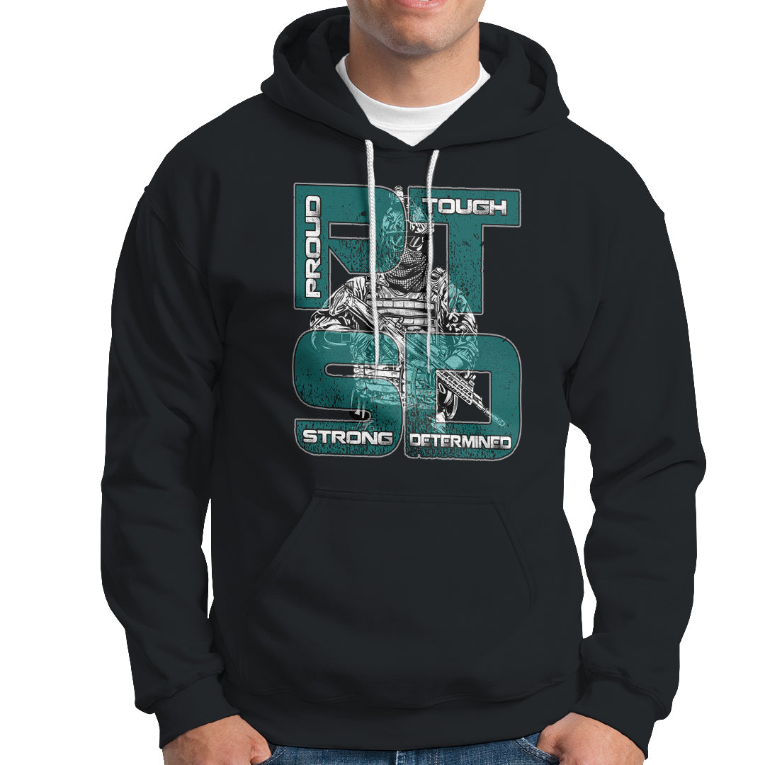 Veteran PTSD Hoodie Proud Tough Strong Determined Teal Ribbon - Wonder Print Shop