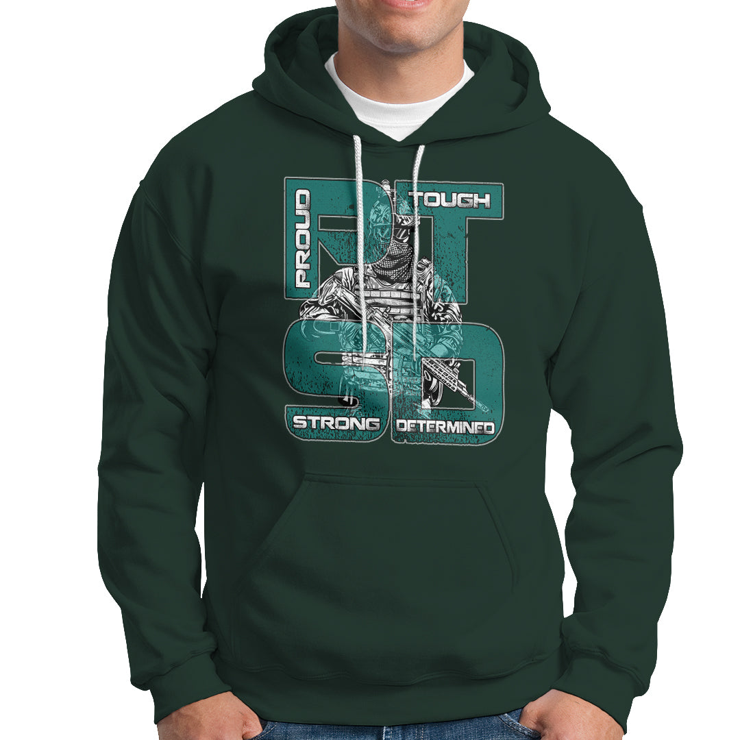 Veteran PTSD Hoodie Proud Tough Strong Determined Teal Ribbon - Wonder Print Shop