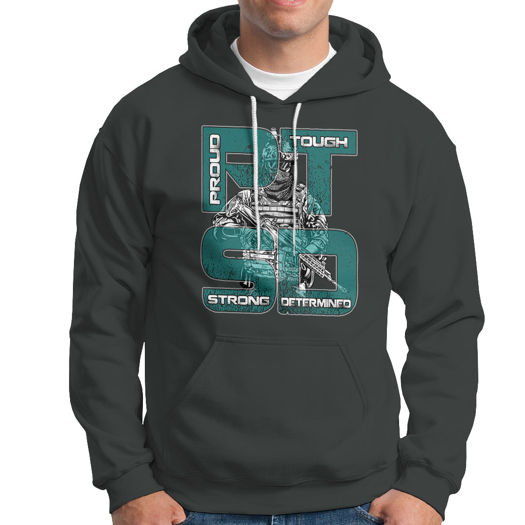 Veteran PTSD Hoodie Proud Tough Strong Determined Teal Ribbon - Wonder Print Shop