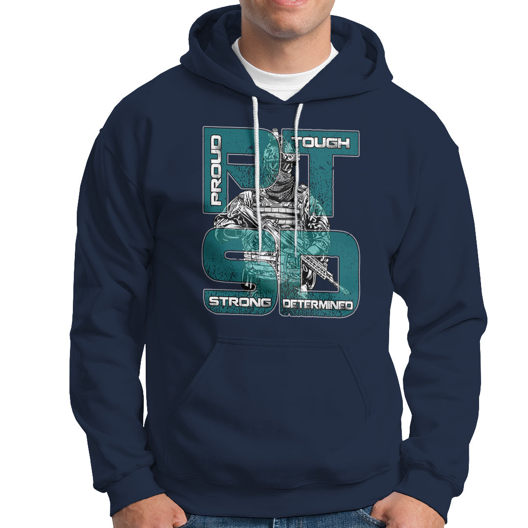 Veteran PTSD Hoodie Proud Tough Strong Determined Teal Ribbon - Wonder Print Shop