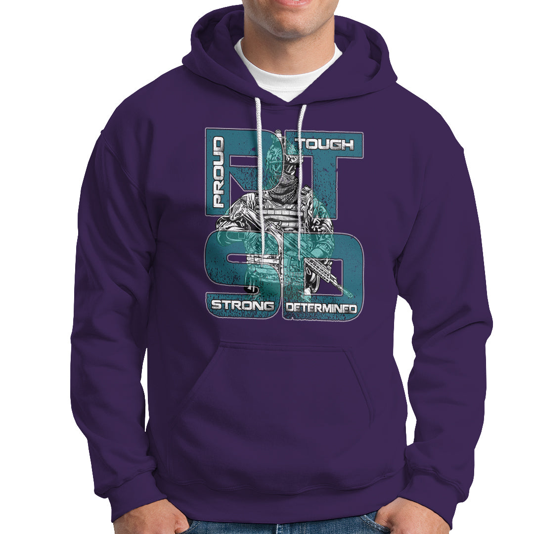 Veteran PTSD Hoodie Proud Tough Strong Determined Teal Ribbon - Wonder Print Shop
