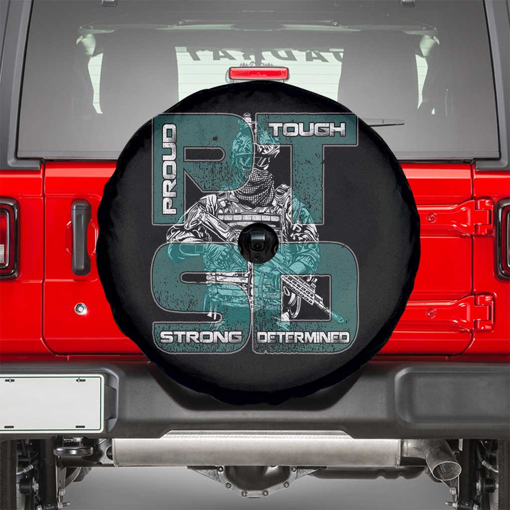 Veteran PTSD Spare Tire Cover Proud Tough Strong Determined Teal Ribbon