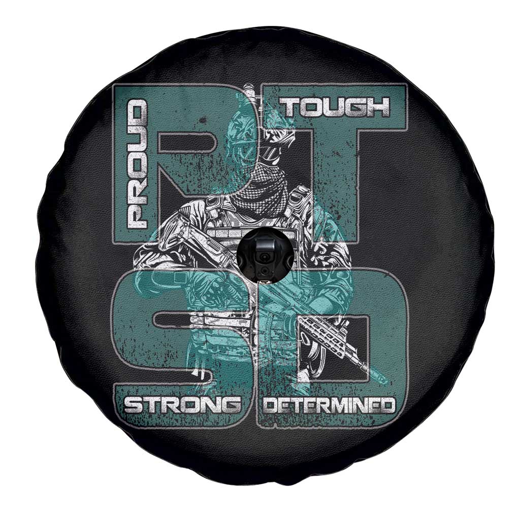 Veteran PTSD Spare Tire Cover Proud Tough Strong Determined Teal Ribbon