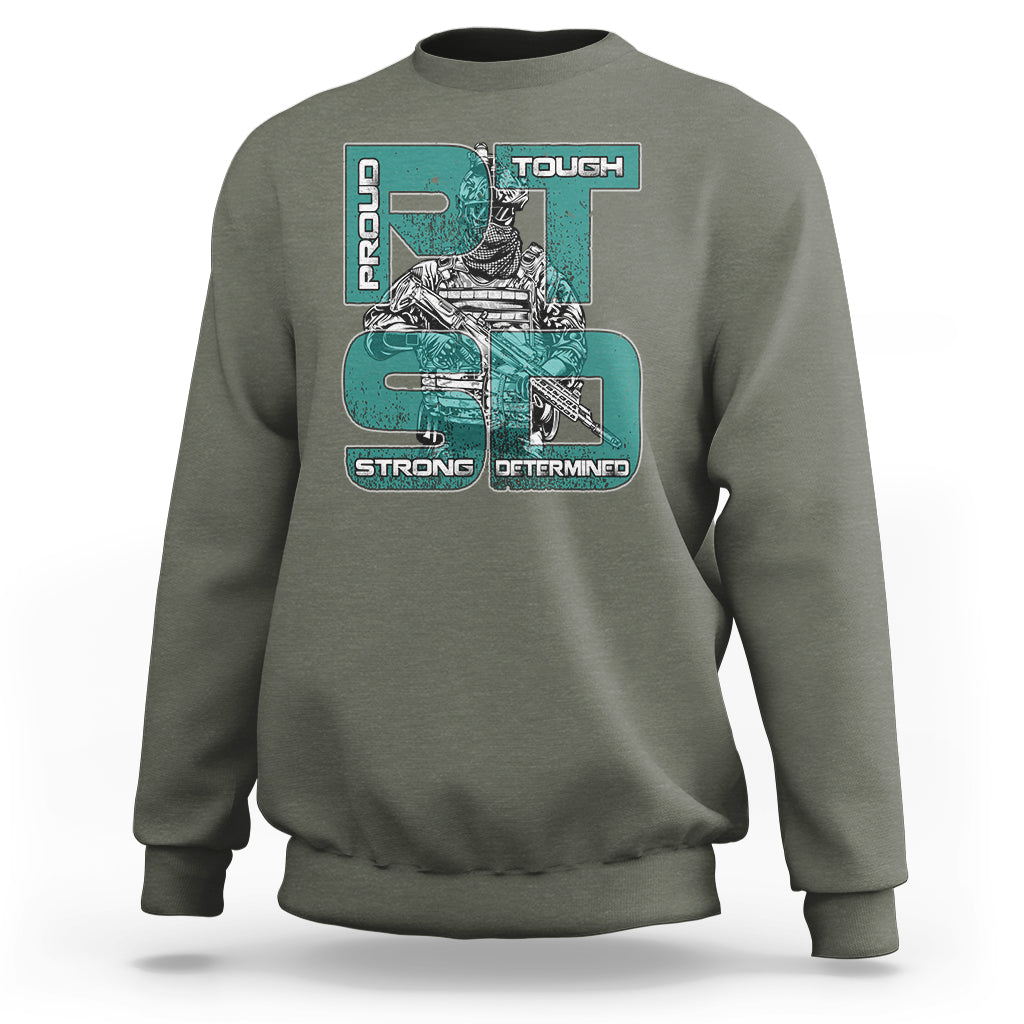 Veteran PTSD Sweatshirt Proud Tough Strong Determined Teal Ribbon - Wonder Print Shop