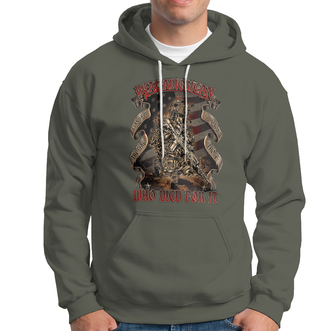 American Memorial Hoodie Real American Stand For The Flag Honor Who Died For It - Wonder Print Shop