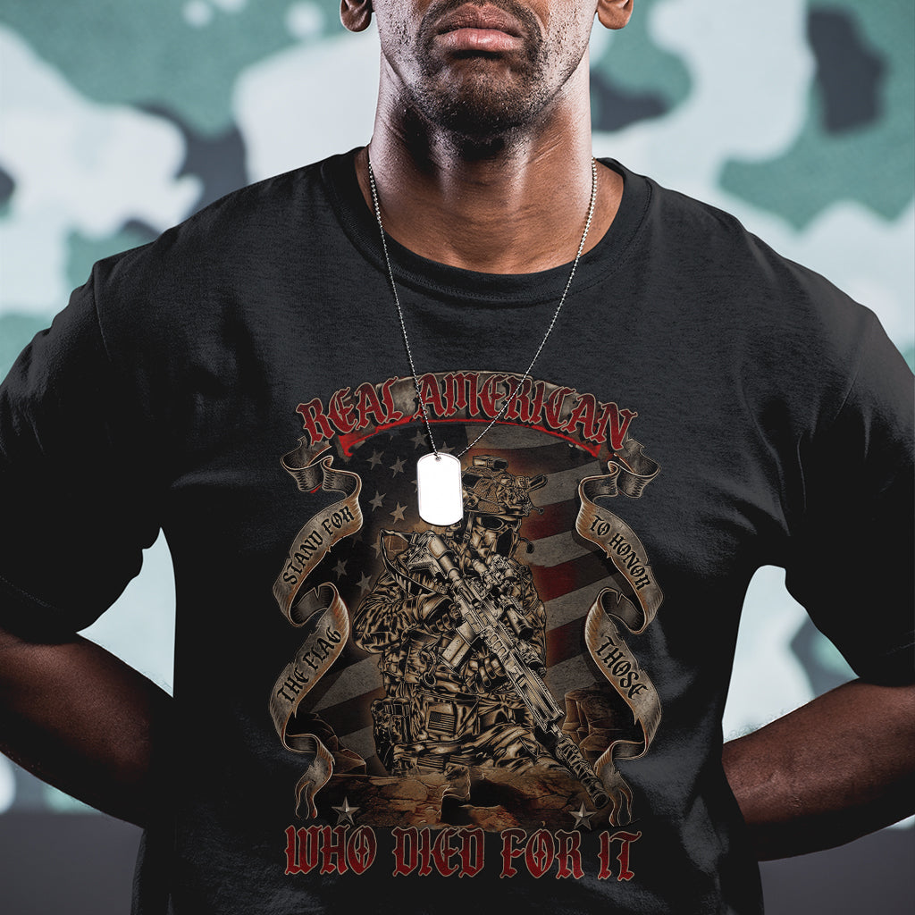 American Memorial T Shirt Real American Stand For The Flag Honor Who Died For It - Wonder Print Shop