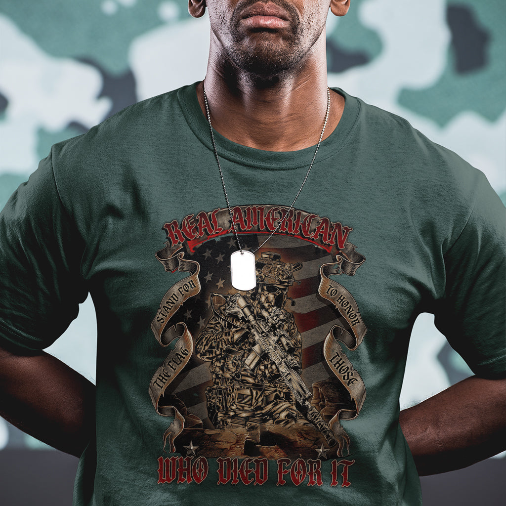 American Memorial T Shirt Real American Stand For The Flag Honor Who Died For It - Wonder Print Shop