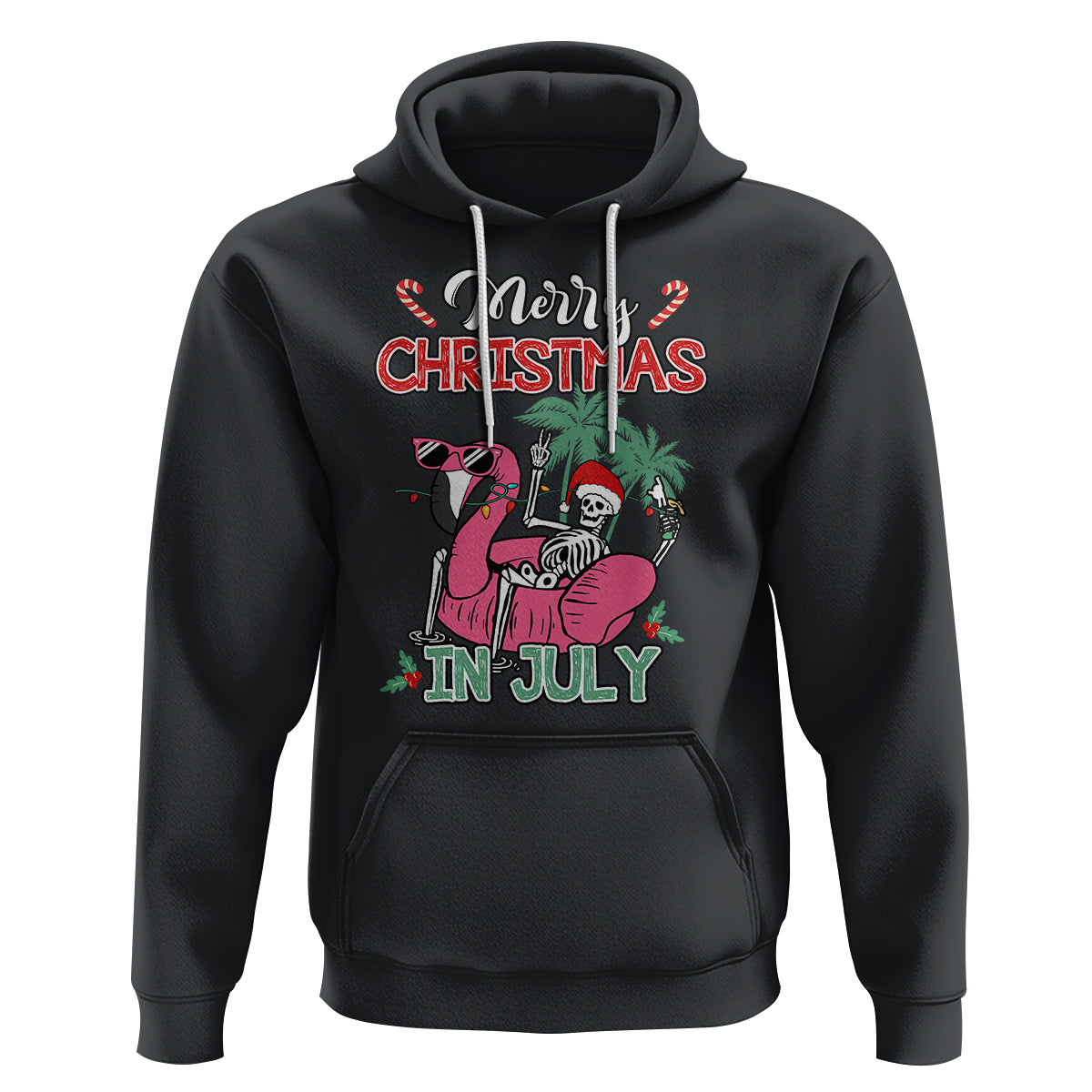 Skeleton Santa Hoodie Merry Christmas in July Summer Xmas Flamingo Float - Wonder Print Shop