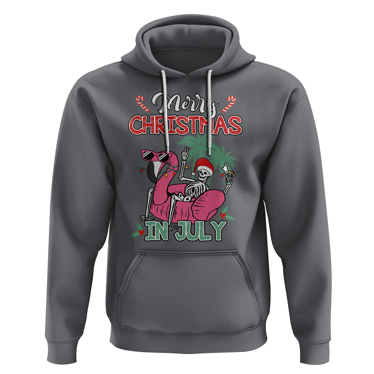 Skeleton Santa Hoodie Merry Christmas in July Summer Xmas Flamingo Float - Wonder Print Shop