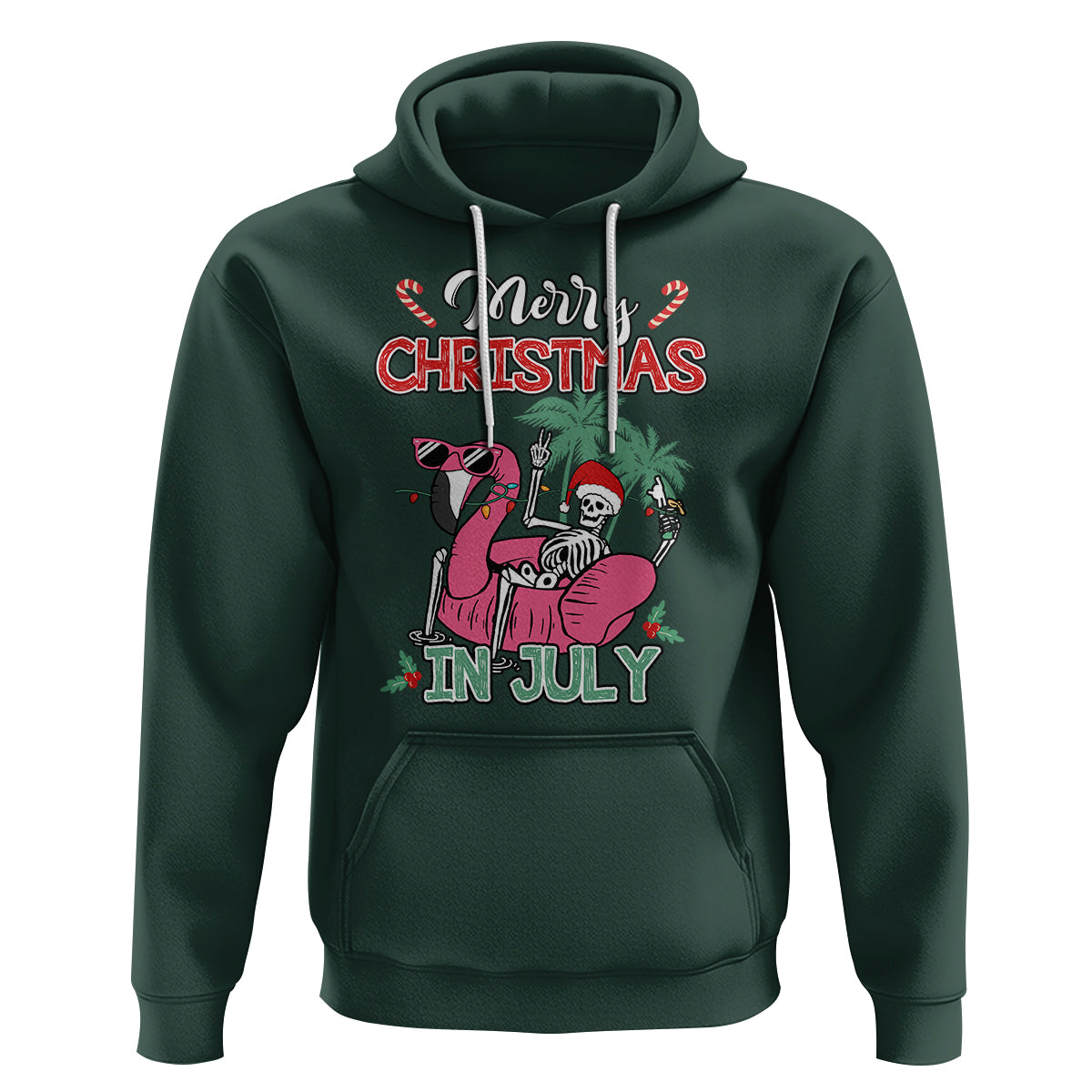 Skeleton Santa Hoodie Merry Christmas in July Summer Xmas Flamingo Float - Wonder Print Shop