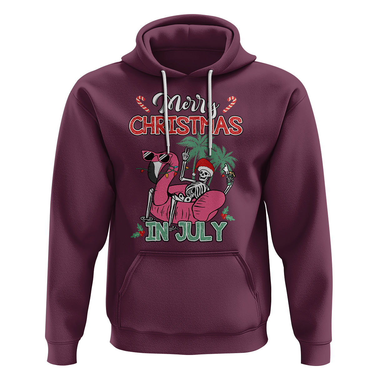 Skeleton Santa Hoodie Merry Christmas in July Summer Xmas Flamingo Float - Wonder Print Shop