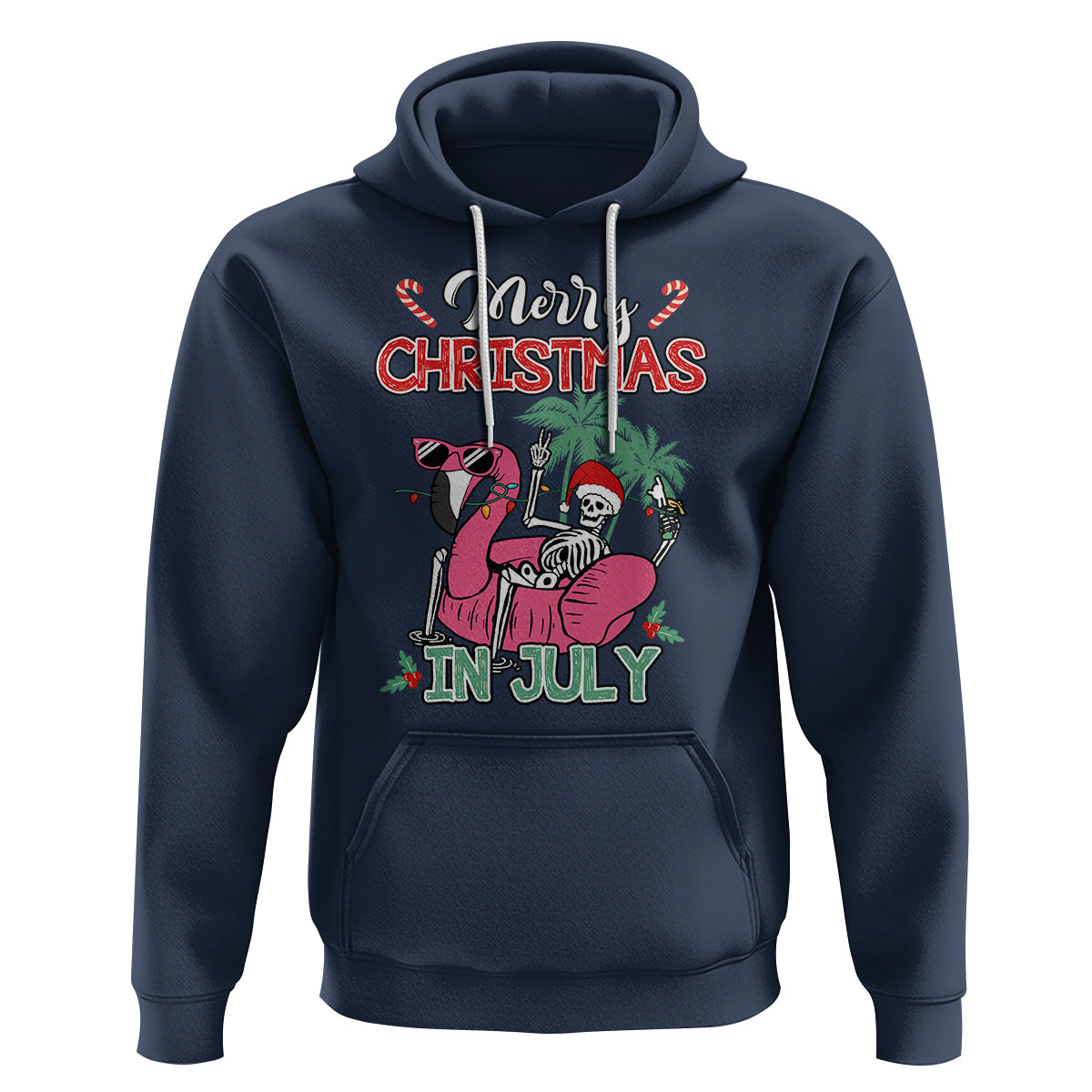 Skeleton Santa Hoodie Merry Christmas in July Summer Xmas Flamingo Float - Wonder Print Shop