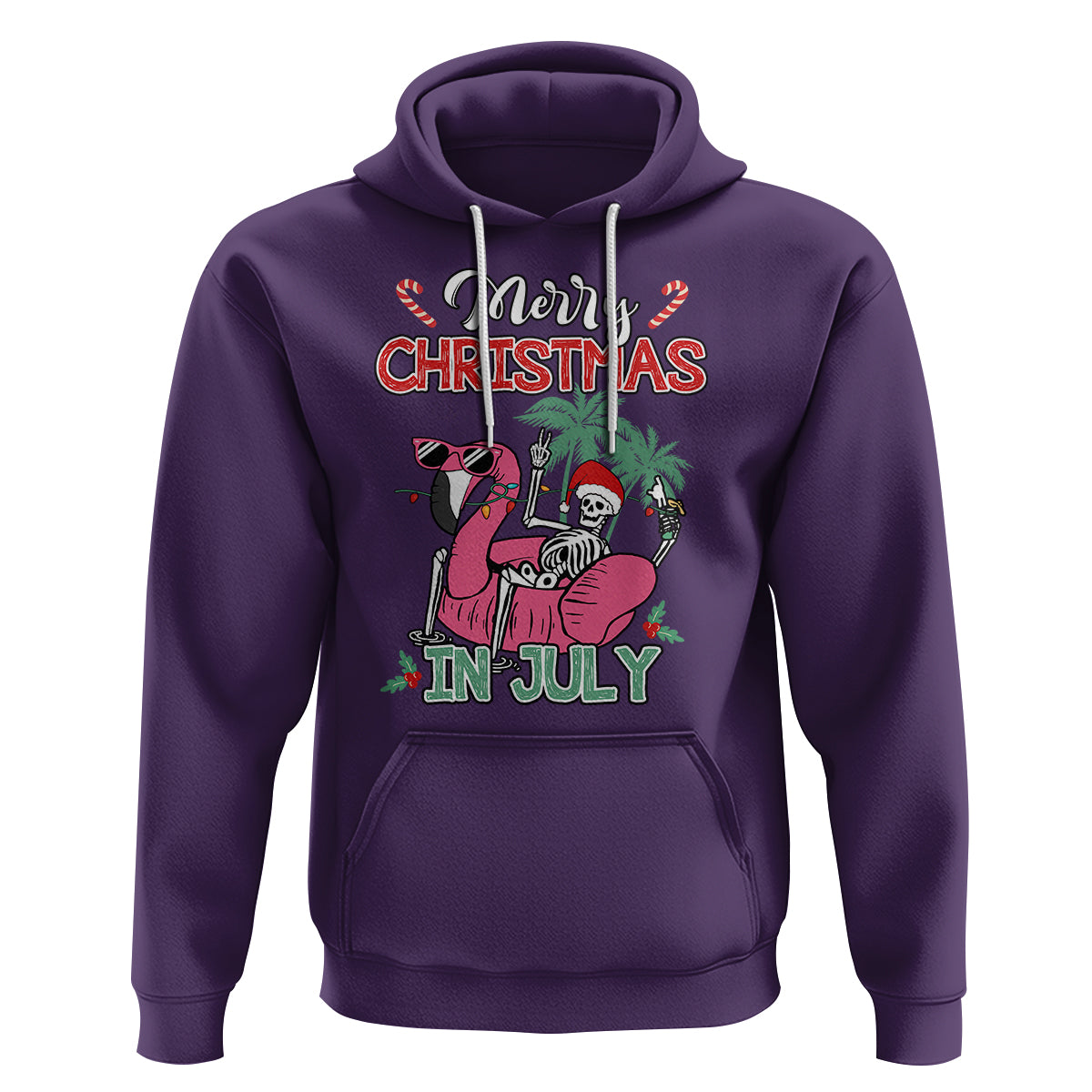 Skeleton Santa Hoodie Merry Christmas in July Summer Xmas Flamingo Float - Wonder Print Shop