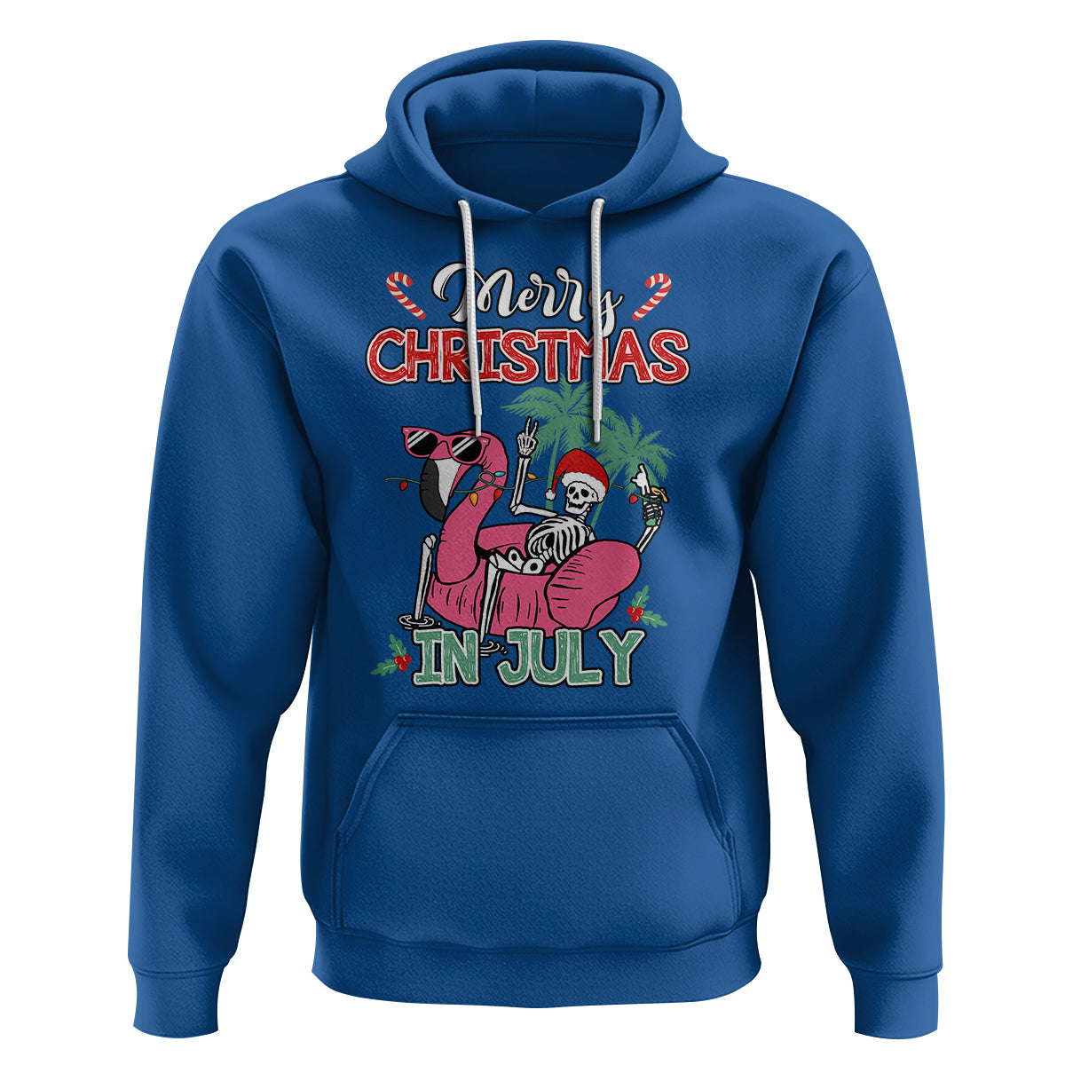 Skeleton Santa Hoodie Merry Christmas in July Summer Xmas Flamingo Float - Wonder Print Shop
