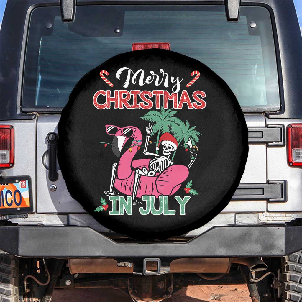 Skeleton Santa Spare Tire Cover Merry Christmas in July Summer Xmas Flamingo Float