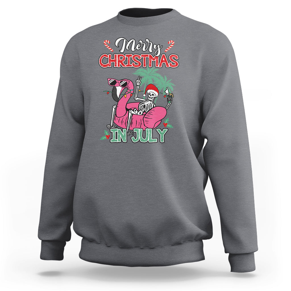 Skeleton Santa Sweatshirt Merry Christmas in July Summer Xmas Flamingo Float - Wonder Print Shop