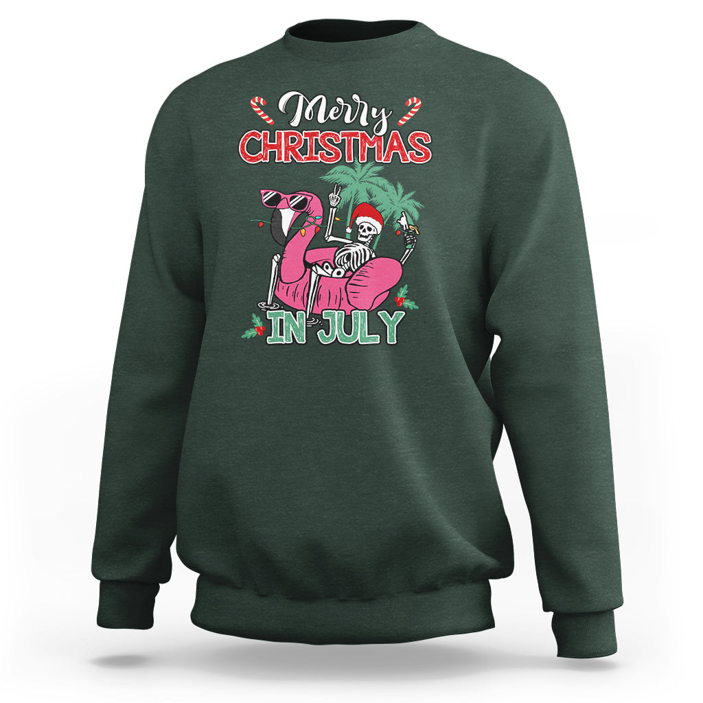 Skeleton Santa Sweatshirt Merry Christmas in July Summer Xmas Flamingo Float - Wonder Print Shop