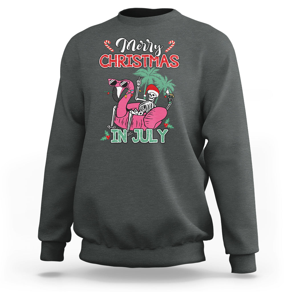 Skeleton Santa Sweatshirt Merry Christmas in July Summer Xmas Flamingo Float - Wonder Print Shop