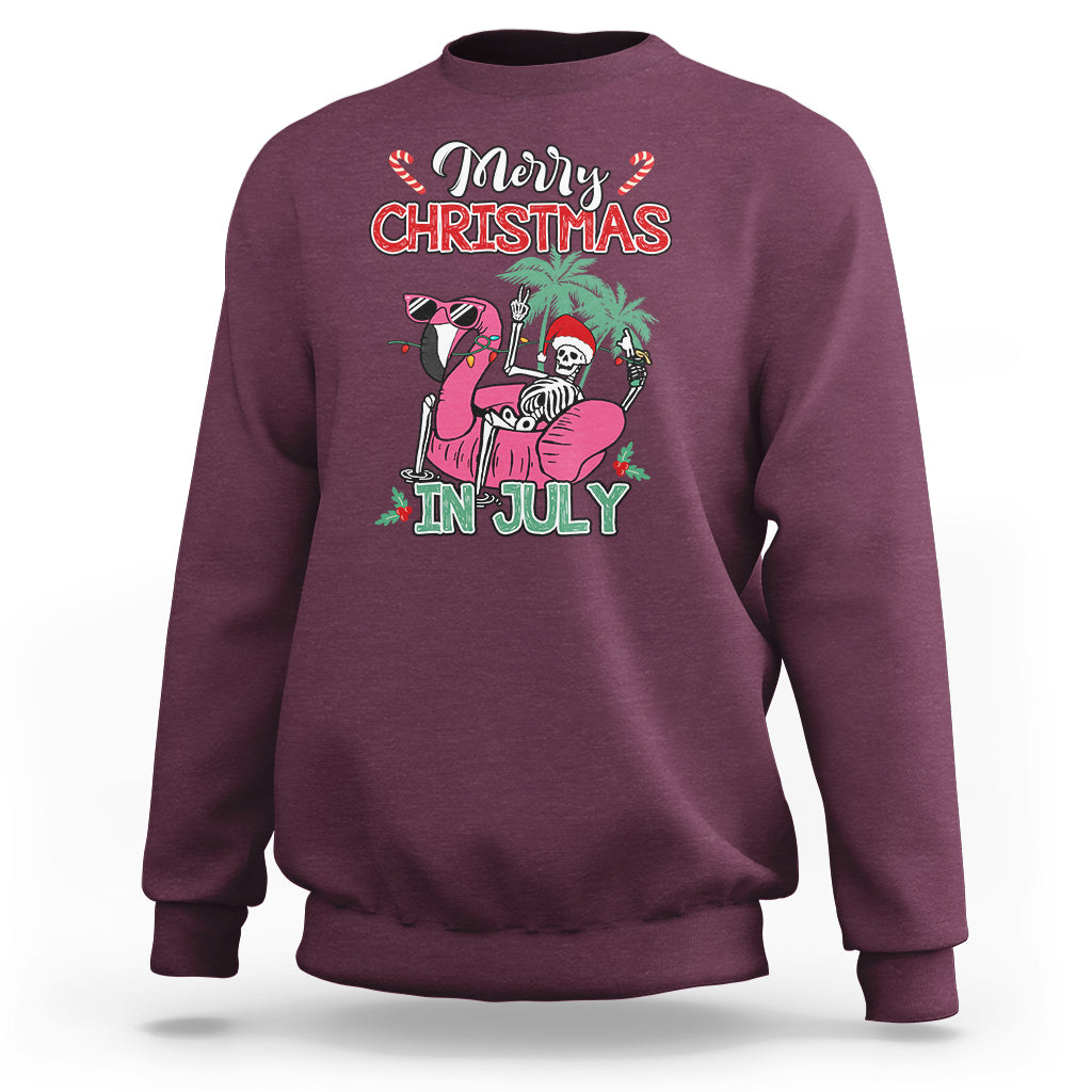 Skeleton Santa Sweatshirt Merry Christmas in July Summer Xmas Flamingo Float - Wonder Print Shop