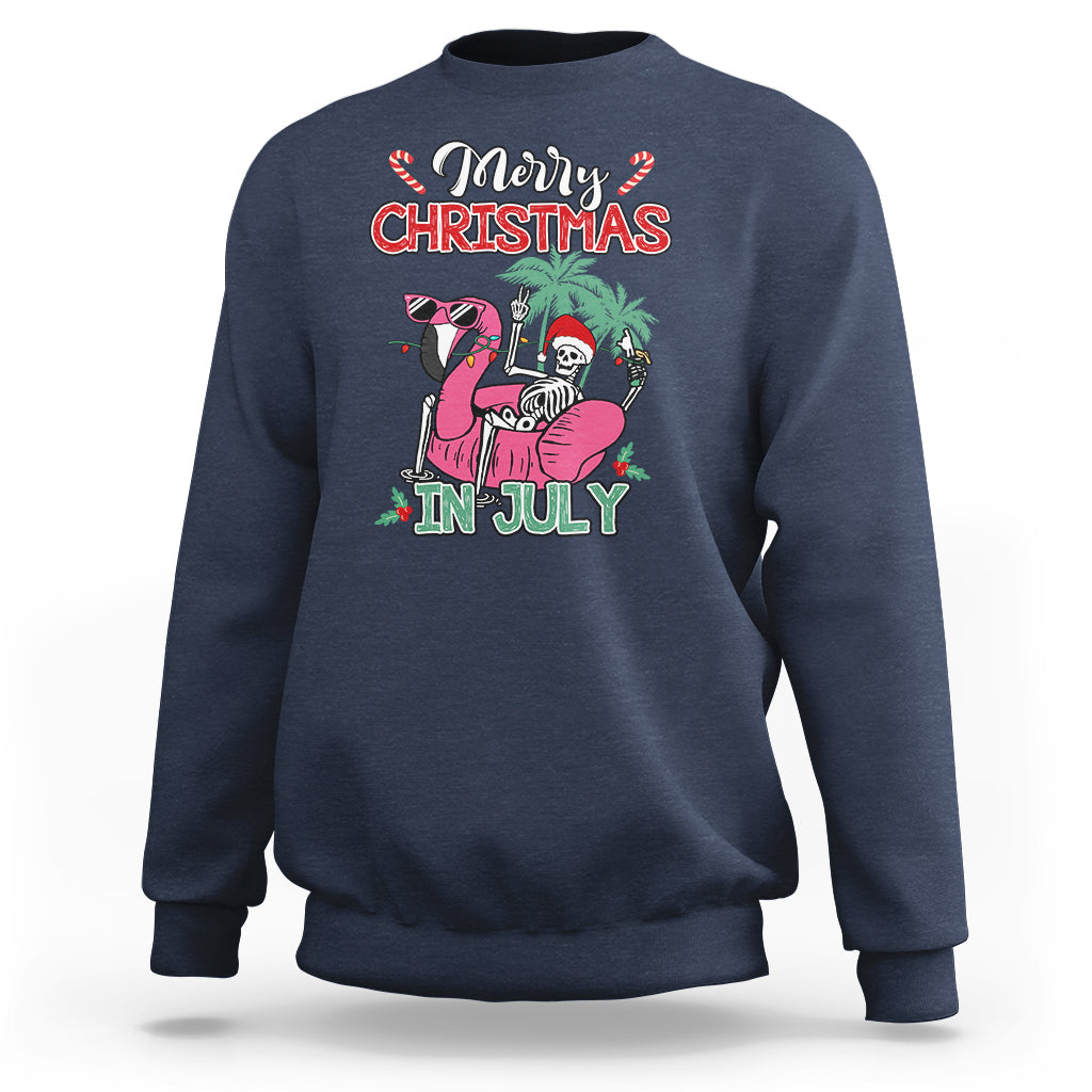 Skeleton Santa Sweatshirt Merry Christmas in July Summer Xmas Flamingo Float - Wonder Print Shop