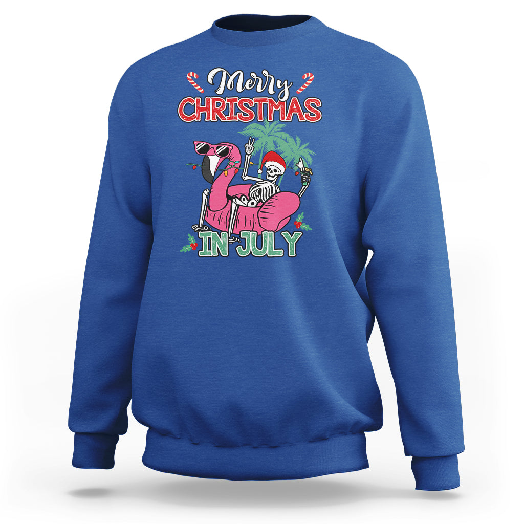 Skeleton Santa Sweatshirt Merry Christmas in July Summer Xmas Flamingo Float - Wonder Print Shop