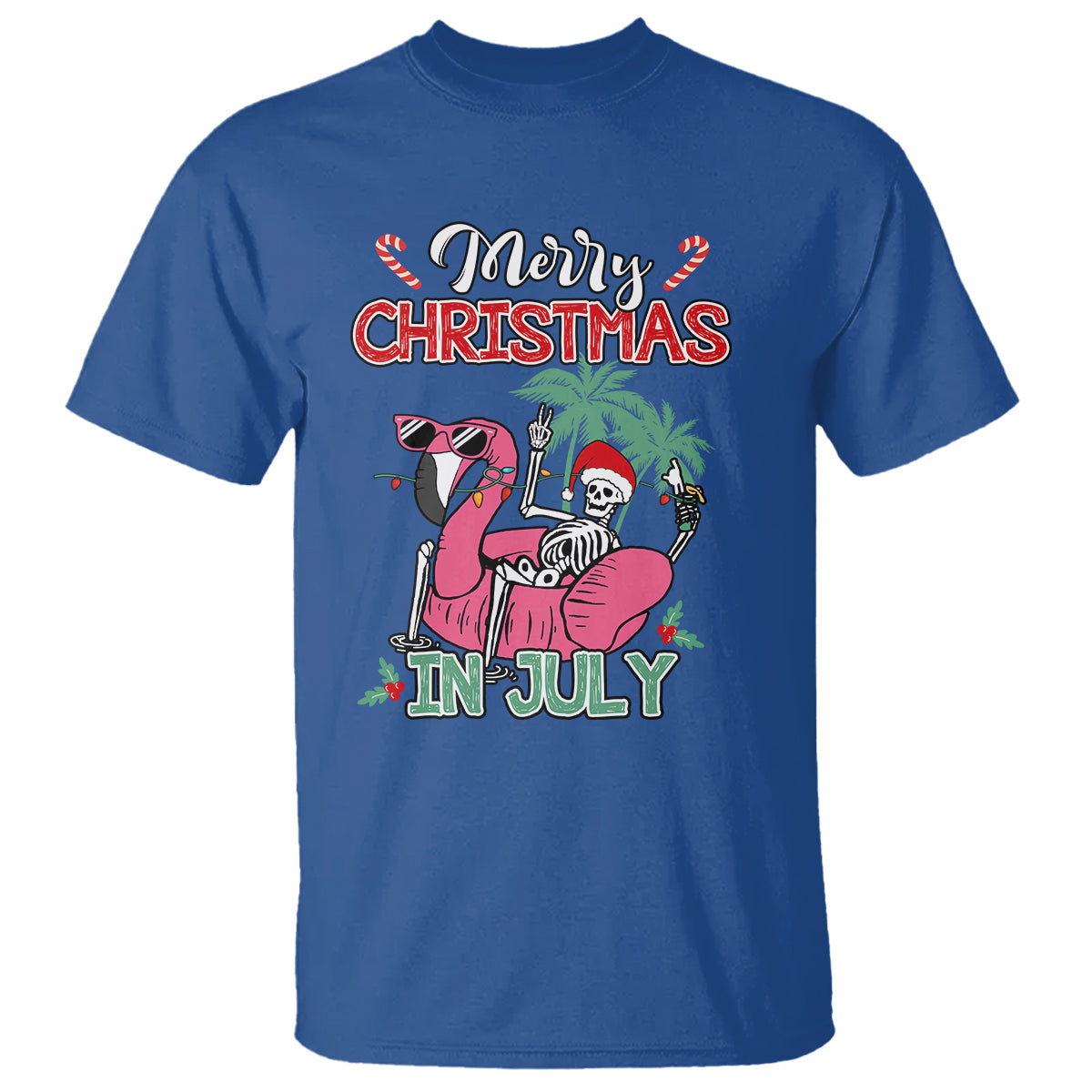 Skeleton Santa T Shirt Merry Christmas in July Summer Xmas Flamingo Float - Wonder Print Shop