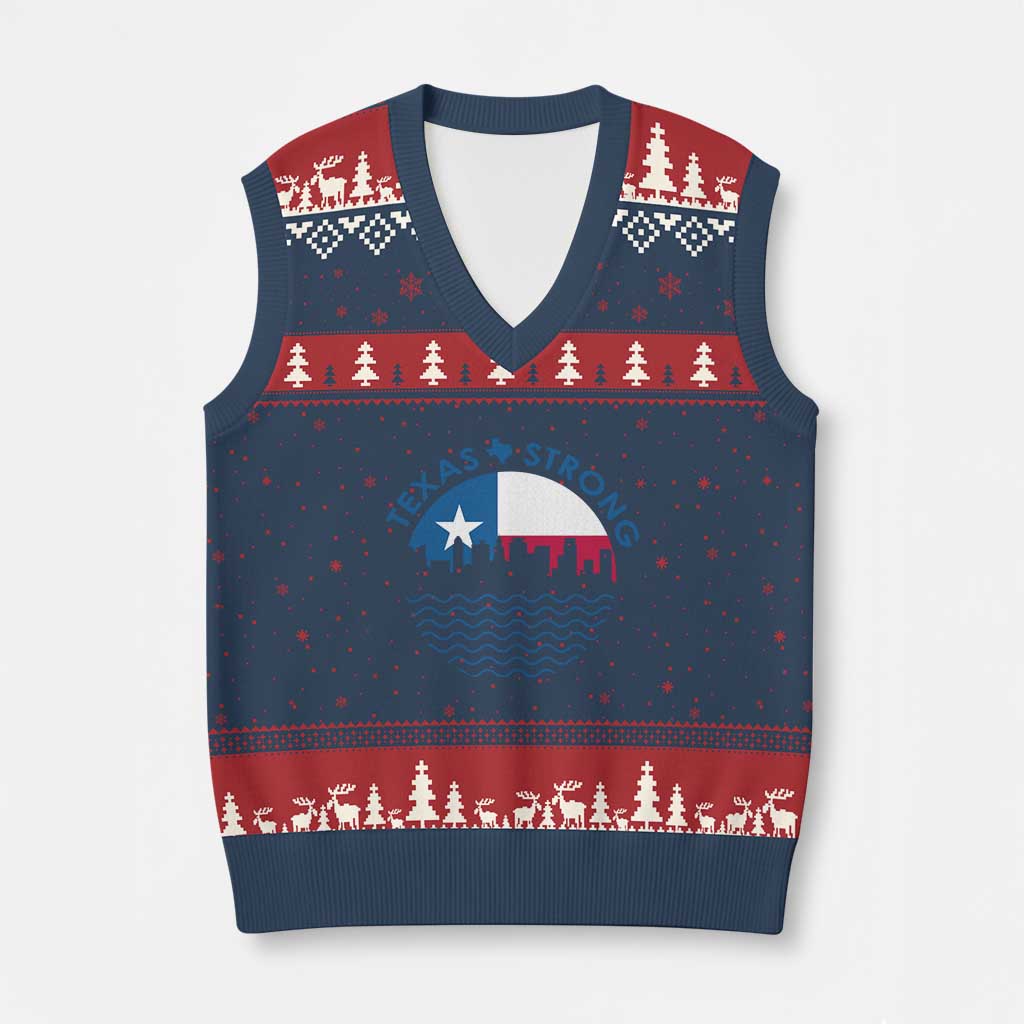 Strong Texas V-Neck Knit Sweater Vest Retro Flag Resilient Texans Pride - Wonder Print Shop