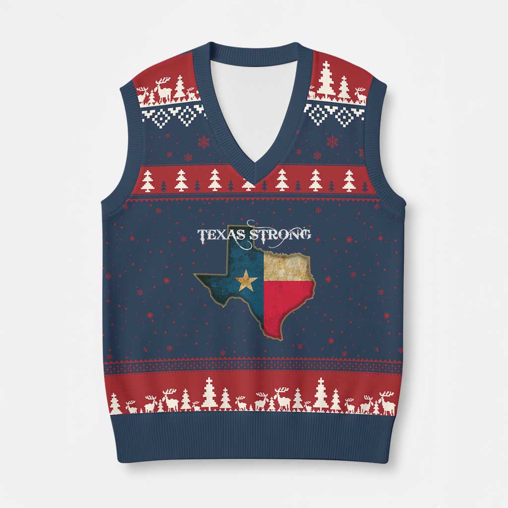 Strong Texas V-Neck Knit Sweater Vest Retro Lone Star State Pride Distressed Flag - Wonder Print Shop