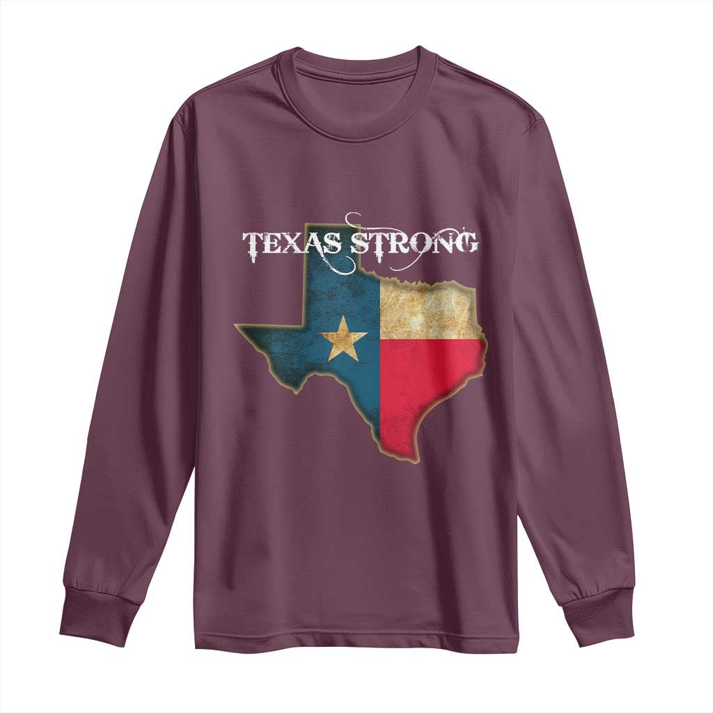 Strong Texas Long Sleeve Shirt Retro Lone Star State Pride Distressed Flag - Wonder Print Shop