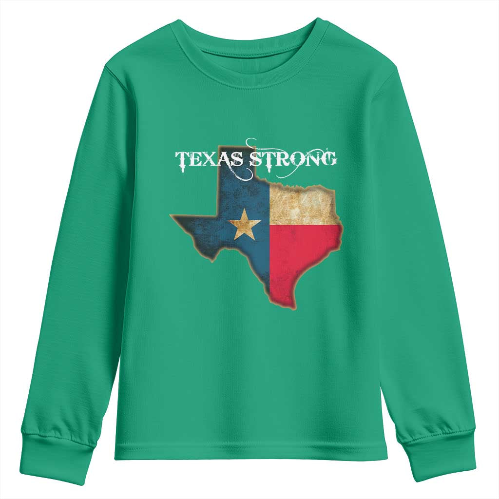 Strong Texas Youth Sweatshirt Retro Lone Star State Pride Distressed Flag - Wonder Print Shop