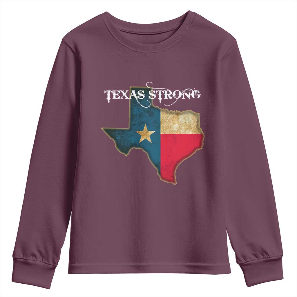 Strong Texas Youth Sweatshirt Retro Lone Star State Pride Distressed Flag - Wonder Print Shop