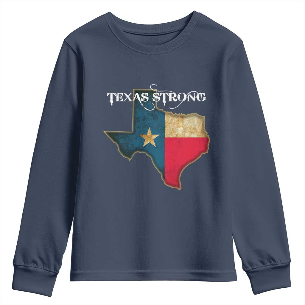 Strong Texas Youth Sweatshirt Retro Lone Star State Pride Distressed Flag - Wonder Print Shop
