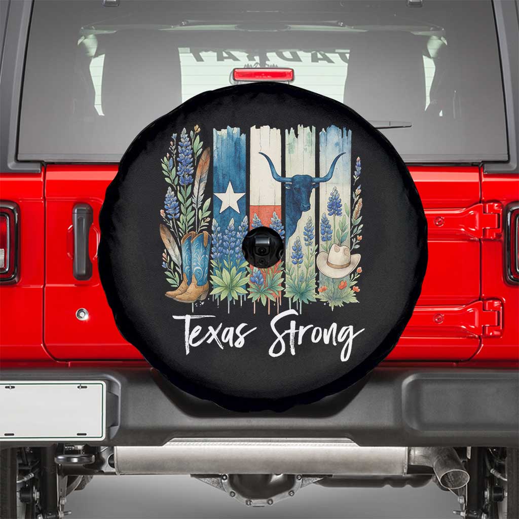 Retro Strong Texas Spare Tire Cover Bluebonnets Longhorn Cowboy Western Pride - Wonder Print Shop