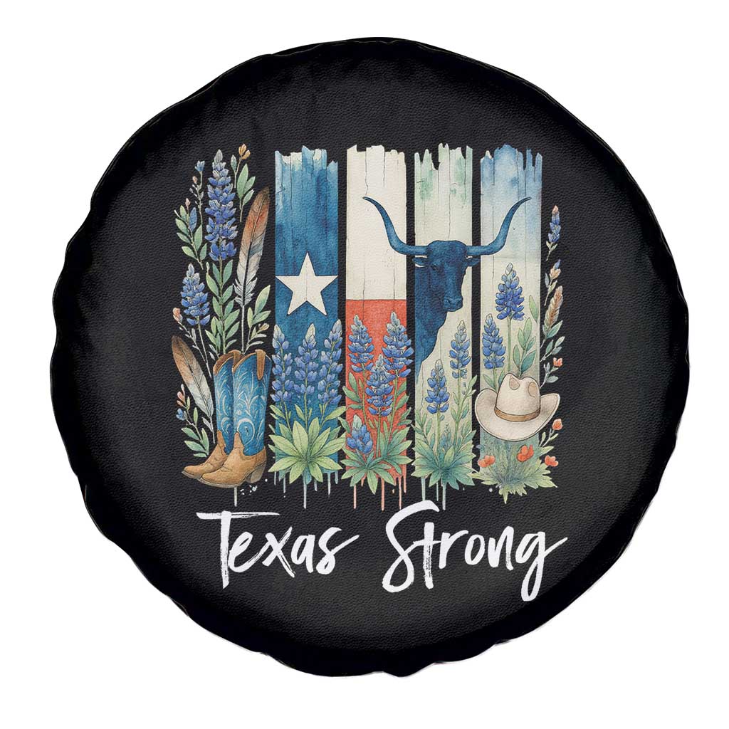 Retro Strong Texas Spare Tire Cover Bluebonnets Longhorn Cowboy Western Pride - Wonder Print Shop