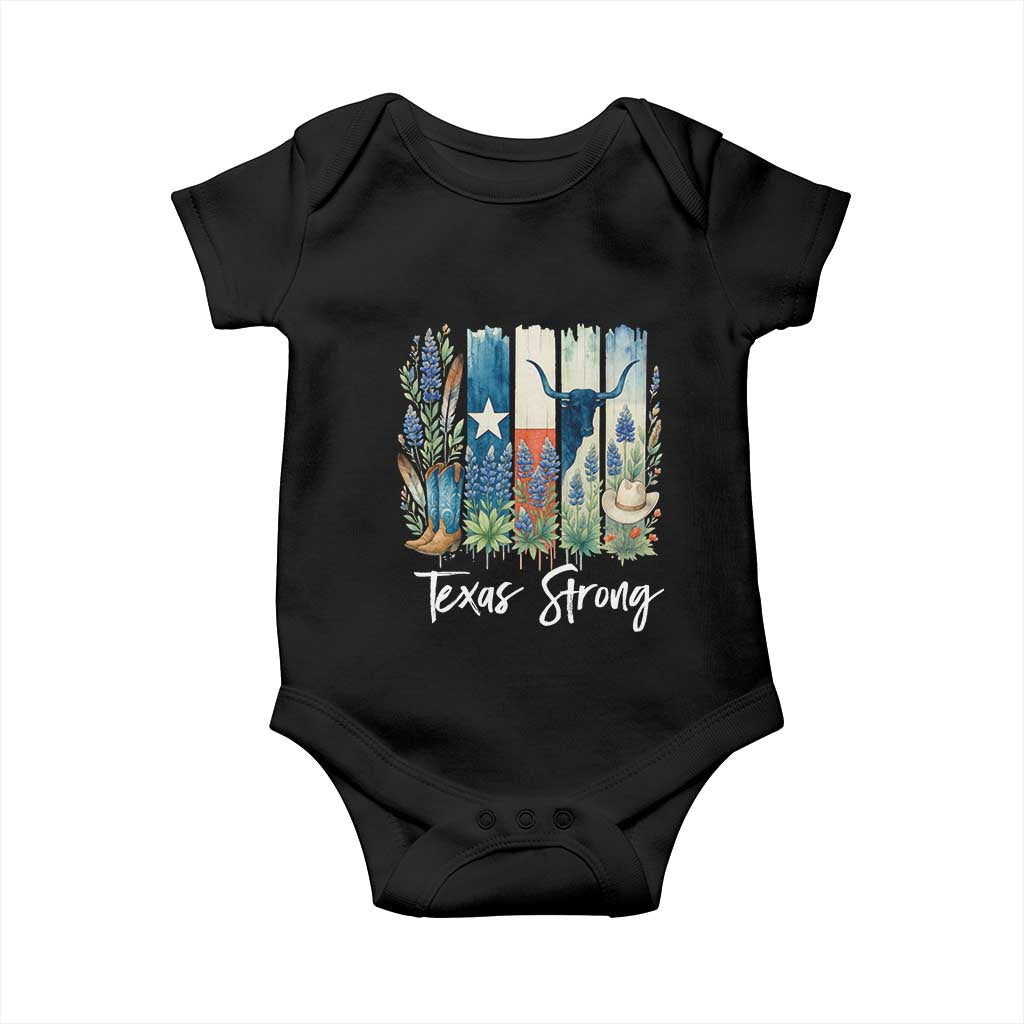 Retro Strong Texas Baby Onesie Bluebonnets Longhorn Cowboy Western Pride - Wonder Print Shop