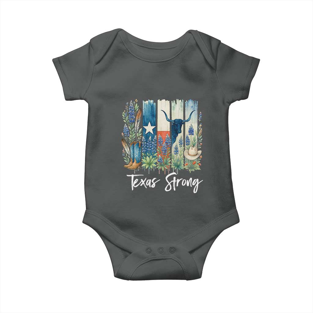 Retro Strong Texas Baby Onesie Bluebonnets Longhorn Cowboy Western Pride - Wonder Print Shop