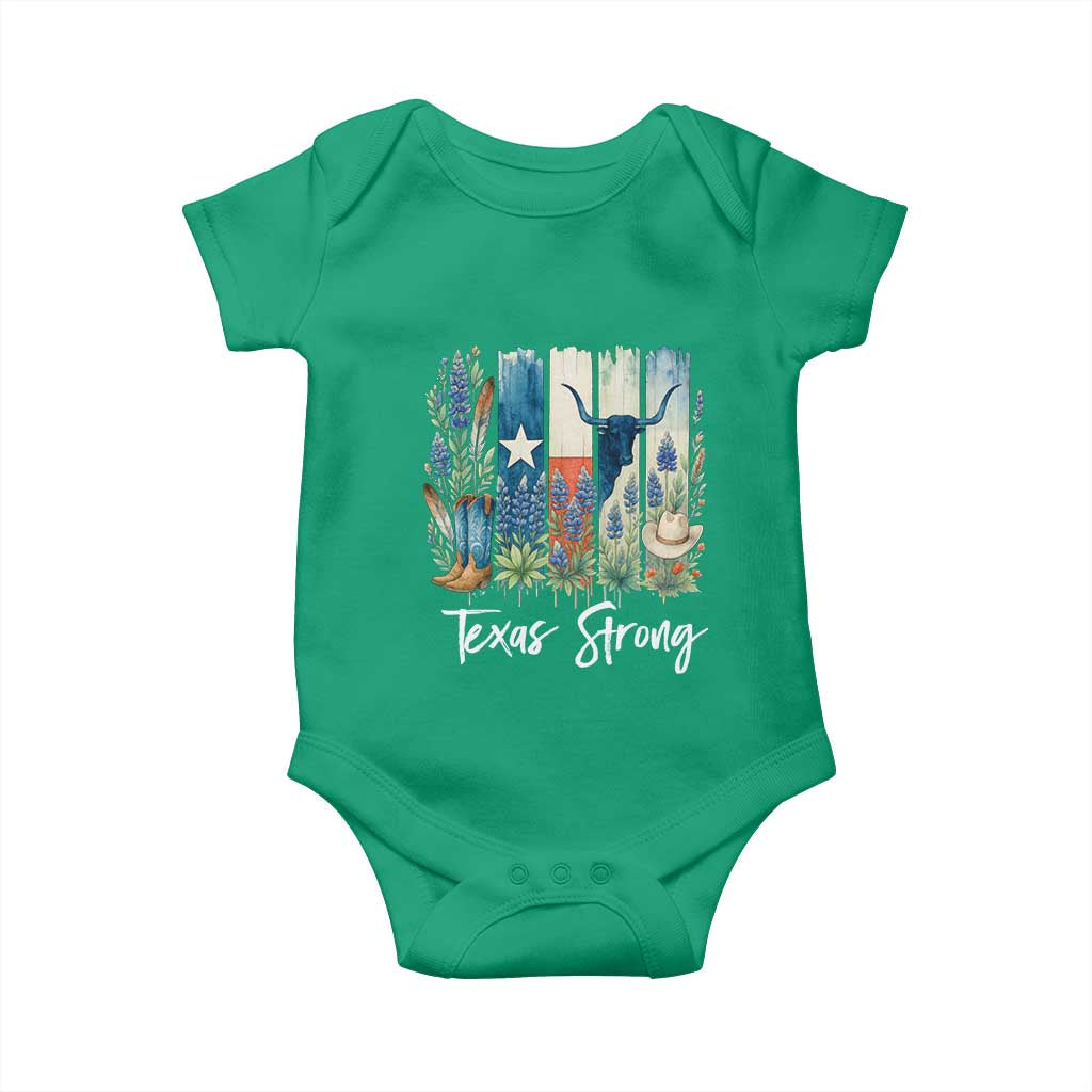 Retro Strong Texas Baby Onesie Bluebonnets Longhorn Cowboy Western Pride - Wonder Print Shop