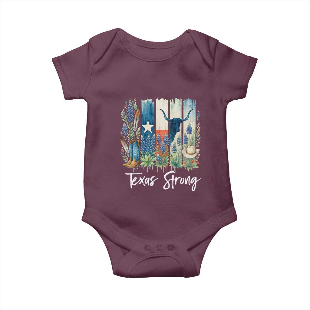 Retro Strong Texas Baby Onesie Bluebonnets Longhorn Cowboy Western Pride - Wonder Print Shop